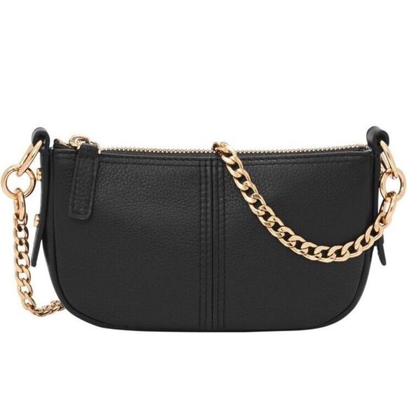 Fossil Jolie Black Gold Mini Bag Crossbody Purse Soft Genuine Leather - Picture 1 of 13